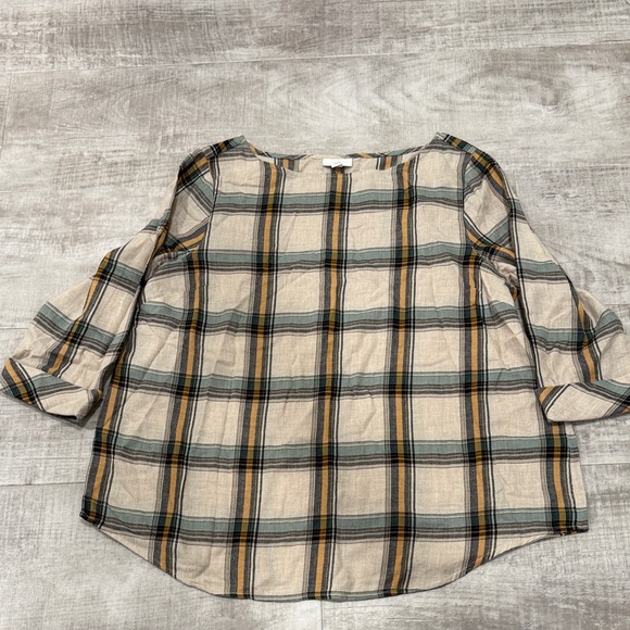 J. Jill Plaid Blouse in Black, Gray, and Tan with hints of green - Picture 1 of 4